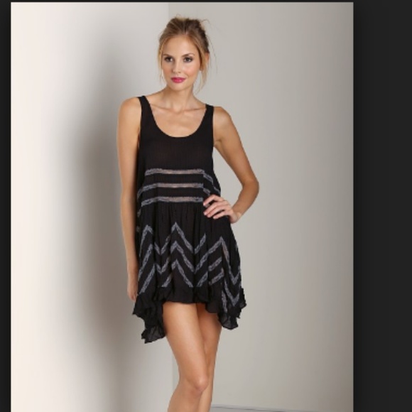 Free People Voile Trapeze Swing Dress Tunic Black - Picture 3 of 8